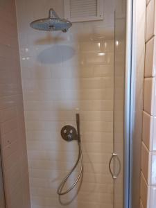 a shower with a shower head in a bathroom at Stad & Strand Studio in Middelburg