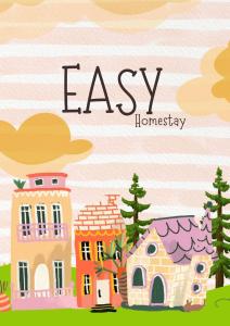 a cartoon illustration of a group of houses at Easy Homestay in Mukah