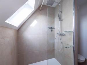 a bathroom with a shower with a skylight at Le Barr - Magnifique petit T2 refait à neuf in Strasbourg