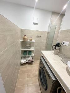 a bathroom with a sink and a washing machine in it at Appartement Cosy Aix en Provence in Aix-en-Provence