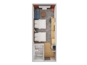 a rendering of a floor plan of a small apartment at Holiday Inn Express & Suites S Lake Buena Vista by IHG in Kissimmee