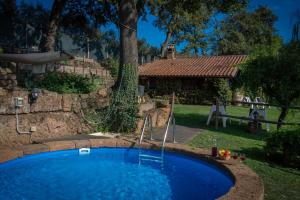 內皮的住宿－Casale Delle Papere With Private Pool Near Rome，树荫庭院中的游泳池