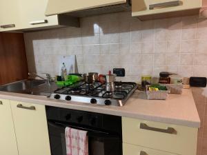 encimera de cocina con fogones y fregadero en Apartment Orio 2 en Orio al Serio