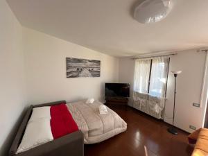1 dormitorio con 1 cama y TV en Orio easy relax 24h Airport 3 - a few steps, en Orio al Serio