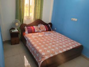 a bedroom with a bed and a fan at Olympus House in Yaoundé