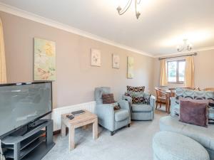 a living room with a large flat screen tv at Walnut Cottage - Uk45579 in Maltby le Marsh
