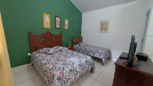 a bedroom with two beds and a television in it at Chalé Recanto Das Saíras em Paraty in Paraty