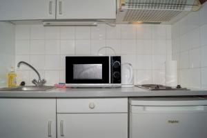 un microondas sentado en una encimera en una cocina en Budget Flats Leuven - Budget Studio Twin, en Lovaina
