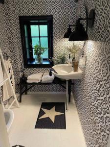 een badkamer met een wastafel en een ster op de muur bij Charming Cottage Within Walking To Beach in Holeby