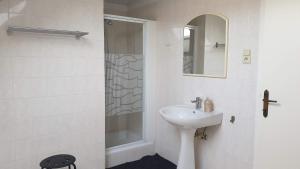 a bathroom with a sink and a shower at Brelaarheide in Aan de Wolfsberg +14 photos
