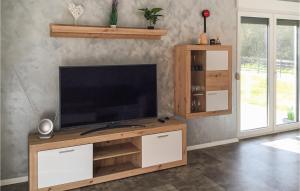 een televisie op een houten entertainmentcentrum in een woonkamer bij 3 Bedroom Gorgeous Home In Seliste Dreznicko in Seliste Dreznicko