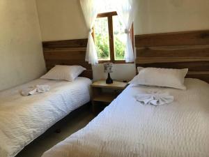 two beds sitting next to each other in a bedroom at Cabaña Rumiwasi Imbabura in Otavalo