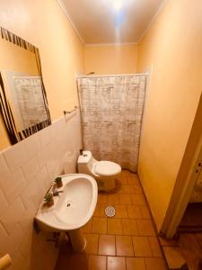 La petite salle de bains est pourvue d'un lavabo et de toilettes. dans l'établissement Residencial Chañarcillo, à Copiapó