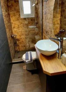 a bathroom with a sink and a toilet and a shower at Anastasia studio serres in Serres