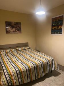 紹澤杜爾克西的住宿－Maison Sauze Centro，一间卧室配有带条纹毯子的床