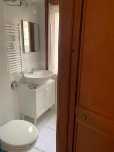 a bathroom with a white toilet and a sink at Casa Neve in Sestriere