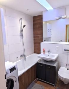 マインツにあるApartment Mainz-Bretzenheimの洗面台、浴槽、トイレを備えたバスルーム