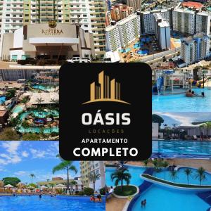 a collage of three pictures of a resort at Riviera Park Hotel Luxo in Caldas Novas