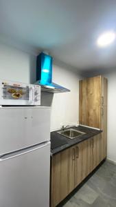uma cozinha com um frigorífico branco e um lavatório em Apartamento Doble Vacacional Carmona em Carmona
