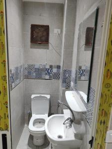 8 شارع احمد امين بالدقي في القاهرة: حمام صغير مع مرحاض ومغسلة