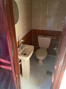 uma casa de banho com um WC e um lavatório em Floating Hotel- Happy Nile Boat em Luxor
