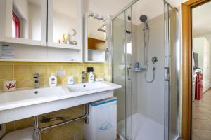 a bathroom with a sink and a shower at L'Orso e il Mare (Adults Only) in Palau