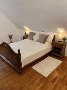 札格雷布的住宿－Maksimirhouse，一间卧室配有一张带2个床头柜的大床