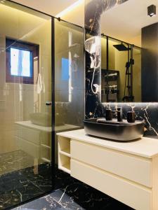 y baño con lavabo y espejo. en Villa Selzo lux, en Pale