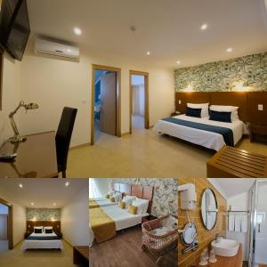 Habitación de hotel con cama extragrande y sala de estar. en Sea & Sun Hospedaria Recomeçar, en Torres Vedras