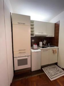 a small kitchen with white appliances and a rug at CastelS'AntangeloDreamSuite in Rome