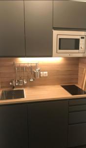 a kitchen with a sink and a microwave at Schindler in Münchendorf