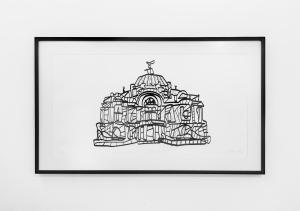a black and white drawing of a building at Casa Castillo 15 in Mexico City