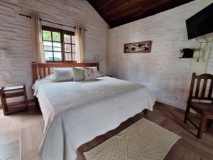1 dormitorio con 1 cama y TV en Pousada Encanto da Serra en Monte Verde