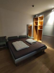 a bedroom with a bed and a closet at Appartement mit Seeblick & Seezugang in Sekull