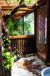 an outside view of a garden with a window at Senderos Glamping in Villavicencio