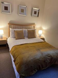 a bedroom with a large bed with two lamps at The Nest Antrim in Antrim