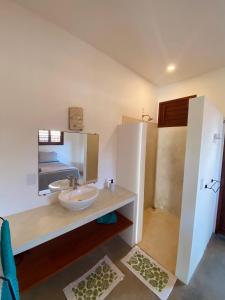 a bathroom with a sink and a mirror at BEACH VILLA Camurupim in Guajiru
