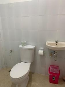a bathroom with a white toilet and a sink at Duran Pool & Guesthouse in Sison