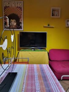 a living room with a couch and a flat screen tv at Home Sweet Home in Bareggio