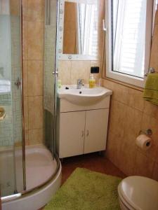 een badkamer met een wastafel, een douche en een toilet bij Apartment in Rogoznica - Sibenik Riviera 36449 in Rogoznica