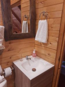 y baño con lavabo y espejo. en Glamping El Ocaso en Zipaquirá