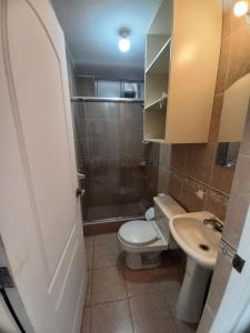 Minidepartamento en San Bartolo - VISTA AL MAR في سان بارتولو: حمام صغير مع مرحاض ومغسلة