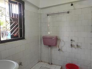 baño con aseo rosa y lavamanos en Duda Lodge, en Tezu