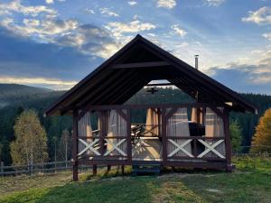 a small house on a hill with a view at Карпатська Модринка in Vorokhta