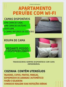 a flyer for an event with different types of beds at Apartamento no centro, com garagem e wi-fi in Peruíbe