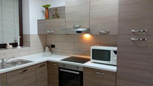 a kitchen with a microwave and a sink at Apartman Katarina in Čakovec
