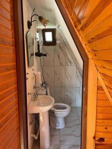 a bathroom with a toilet and a sink at karaöz lighthouse bungalow in Kumluca