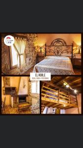 kolaż trzech zdjęć sypialni z łóżkiem w obiekcie Casas Rurales Chon Alto Tajo w mieście Peralejos de las Truchas
