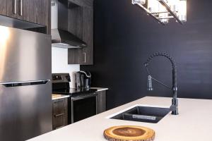 a kitchen with a sink and a counter top at ST-DO du LAC in Saint-Donat-de-Montcalm