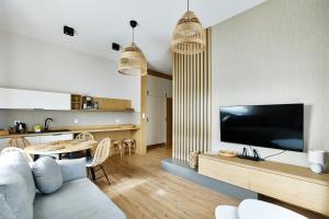 KonopnicaResort Zacisze Apartamenty的客厅里有一张沙发和一台电视